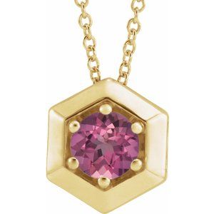 14K Yellow Gold Natural Pink Tourmaline Geometric 16-18" Necklace