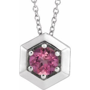 Platinum Natural Pink Tourmaline Geometric 16-18" Necklace
