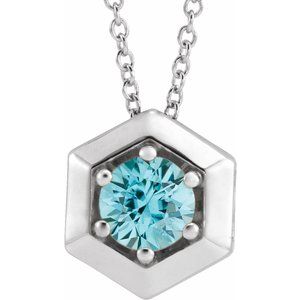 Sterling Silver Natural Blue Zircon Geometric 16-18" Necklace