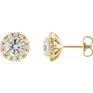 14K Yellow Gold 6 mm Natural White Sapphire & 1/3 CTW Natural Diamond Halo-Style Earrings