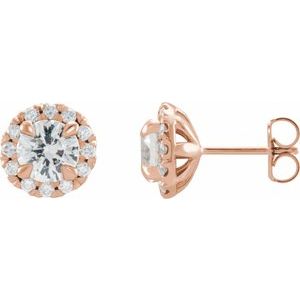 14K Rose Gold 6 mm Natural White Sapphire & 1/3 CTW Natural Diamond Halo-Style Earrings