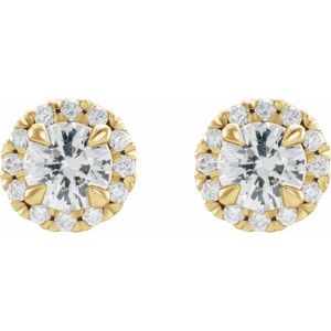 14K Yellow Gold 6 mm Natural White Sapphire & 1/3 CTW Natural Diamond Halo-Style Earrings – image 2