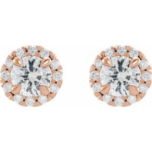 14K Rose Gold 5 mm Natural White Sapphire & 1/3 CTW Natural Diamond Halo-Style Earrings – image 2