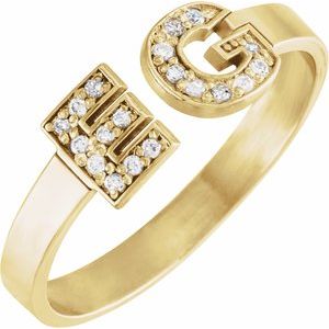 10K Yellow Gold Personalized Natural Diamond Initial Ring