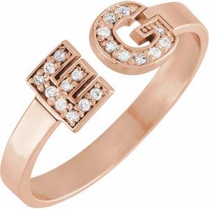 14K Rose Gold Personalized Natural Diamond Initial Ring