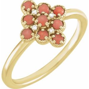 14K Yellow Gold Natural Pink Coral & .02 CTW Natural Diamond Ring