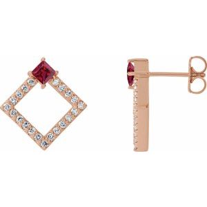 14K Rose Gold Natural Ruby & 1/3 CTW Natural Diamond Earrings