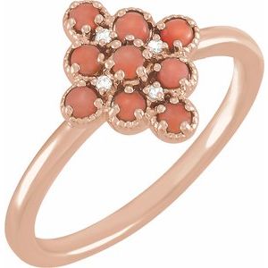 14K Rose Gold Natural Pink Coral & .02 CTW Natural Diamond Ring