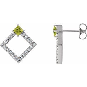 Platinum Natural Peridot & 1/3 CTW Natural Diamond Earrings