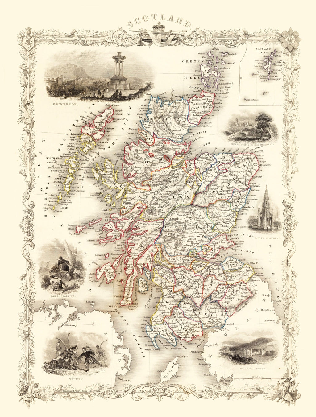 Vintage Map of Scotland 1851