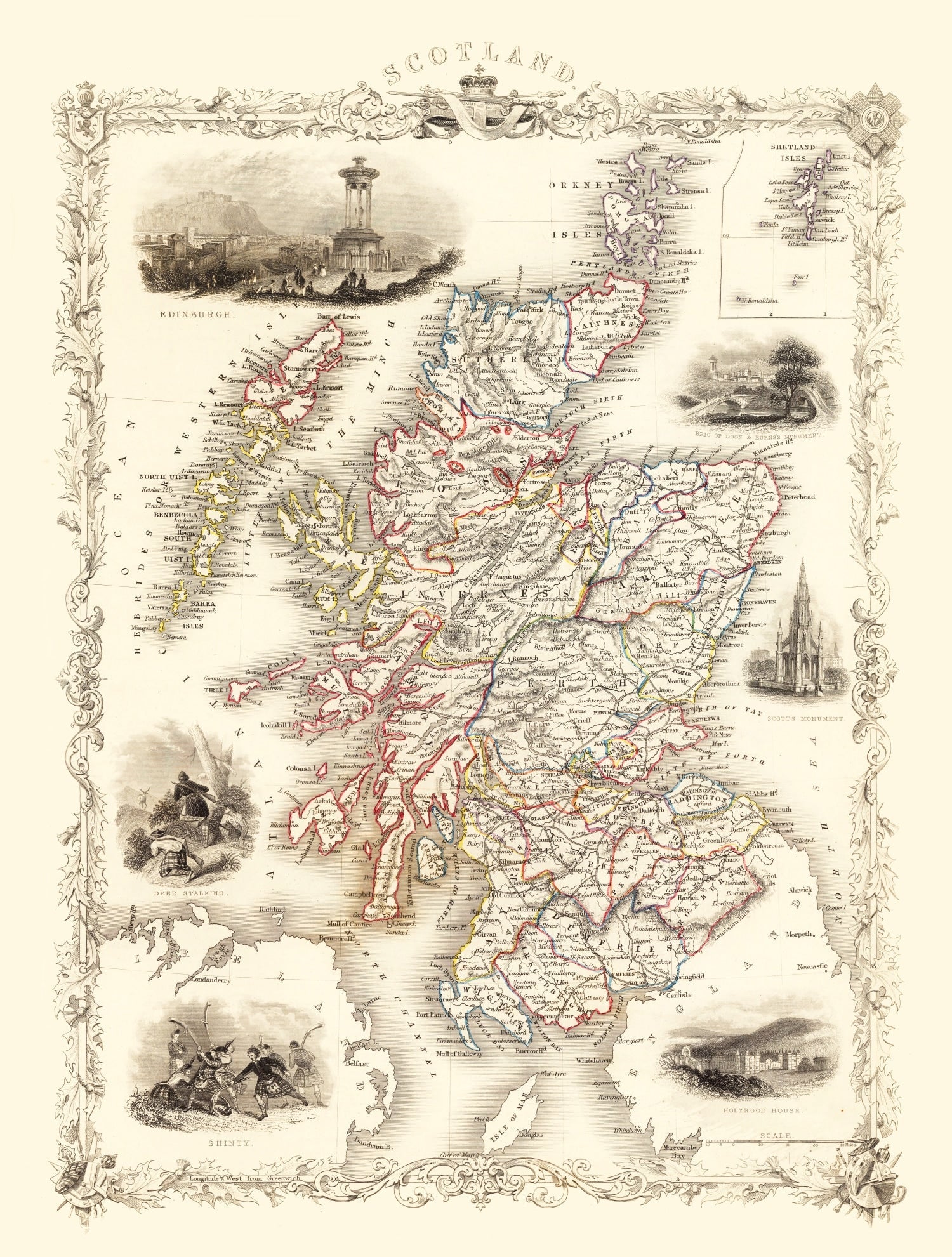 Vintage Map of Scotland 1851