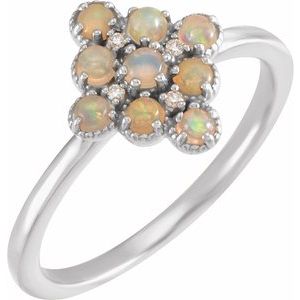 14K White Gold Natural White Ethiopian Opal & .02 CTW Natural Diamond Ring