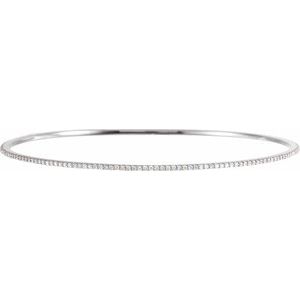 14K White Gold 1 CTW Natural Diamond Stackable Bangle 8" Bracelet