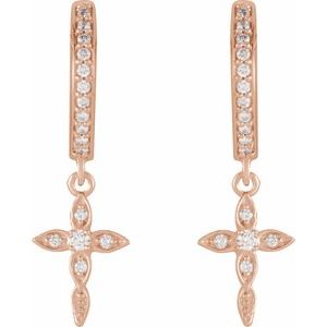 14K Rose Gold 1/8 CTW Natural Diamond Cross Hoop Earrings