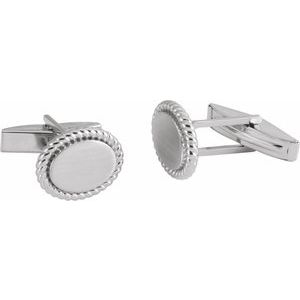 14K White Gold 15.6x12.5 mm Rope Pattern Cuff Links