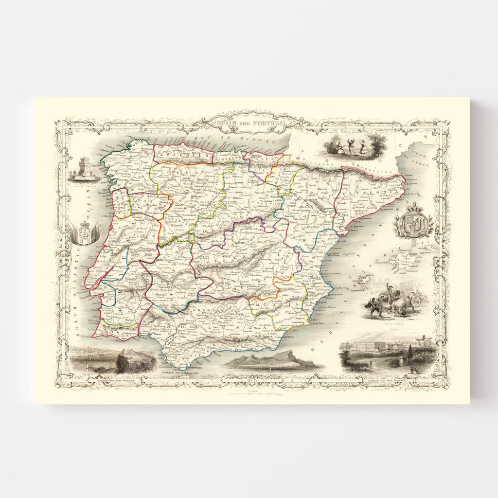 Vintage Map of Portugal & Spain 1851