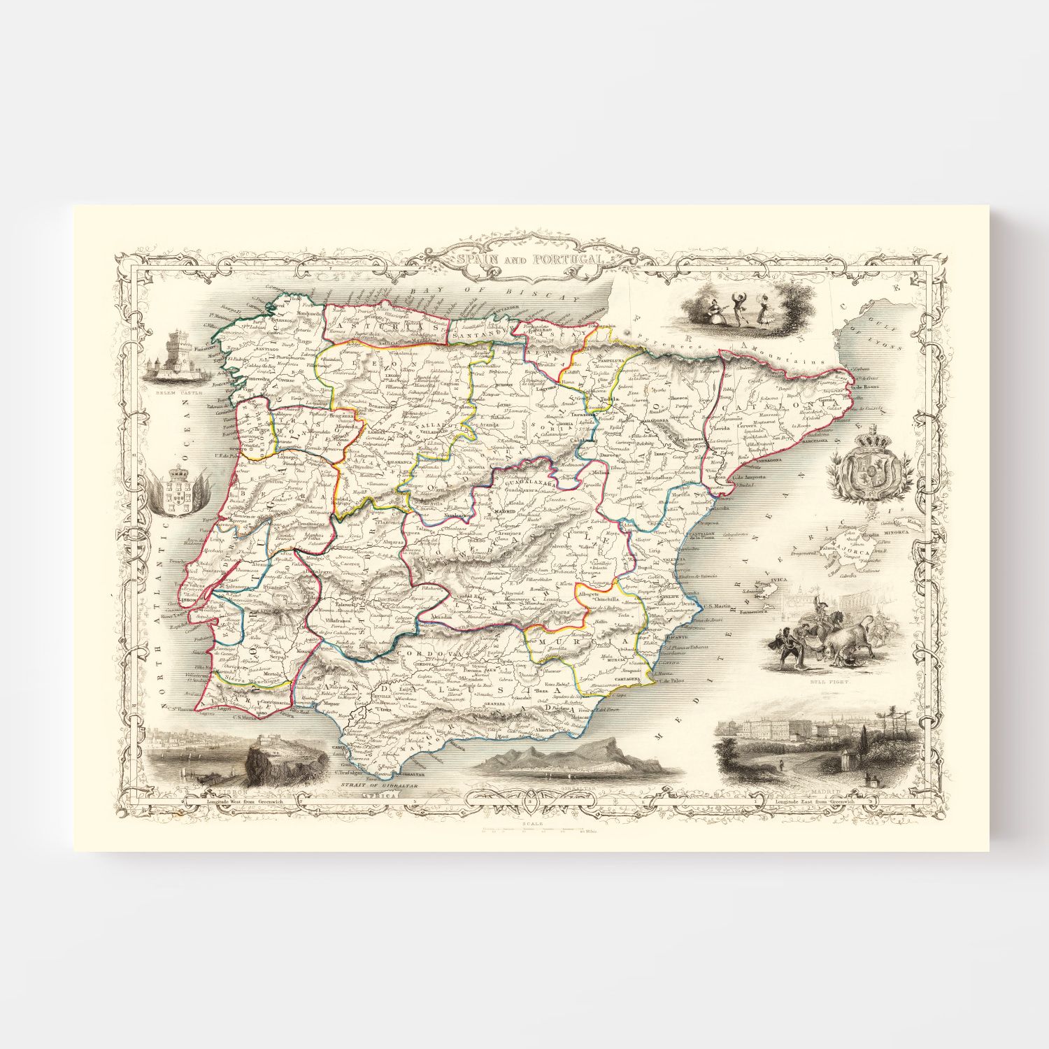 Vintage Map of Portugal & Spain 1851