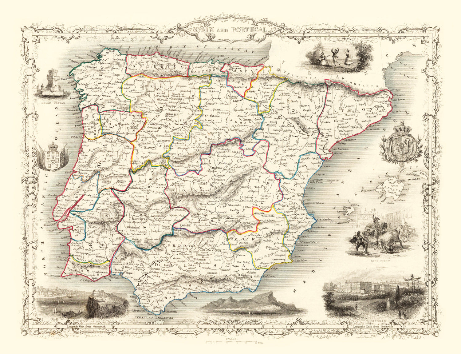 Vintage Map of Portugal & Spain 1851