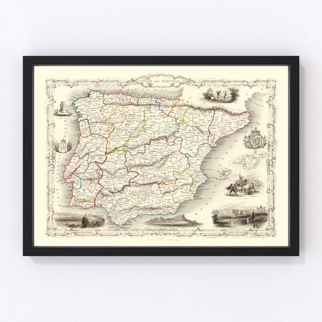 Vintage Map of Portugal & Spain 1851