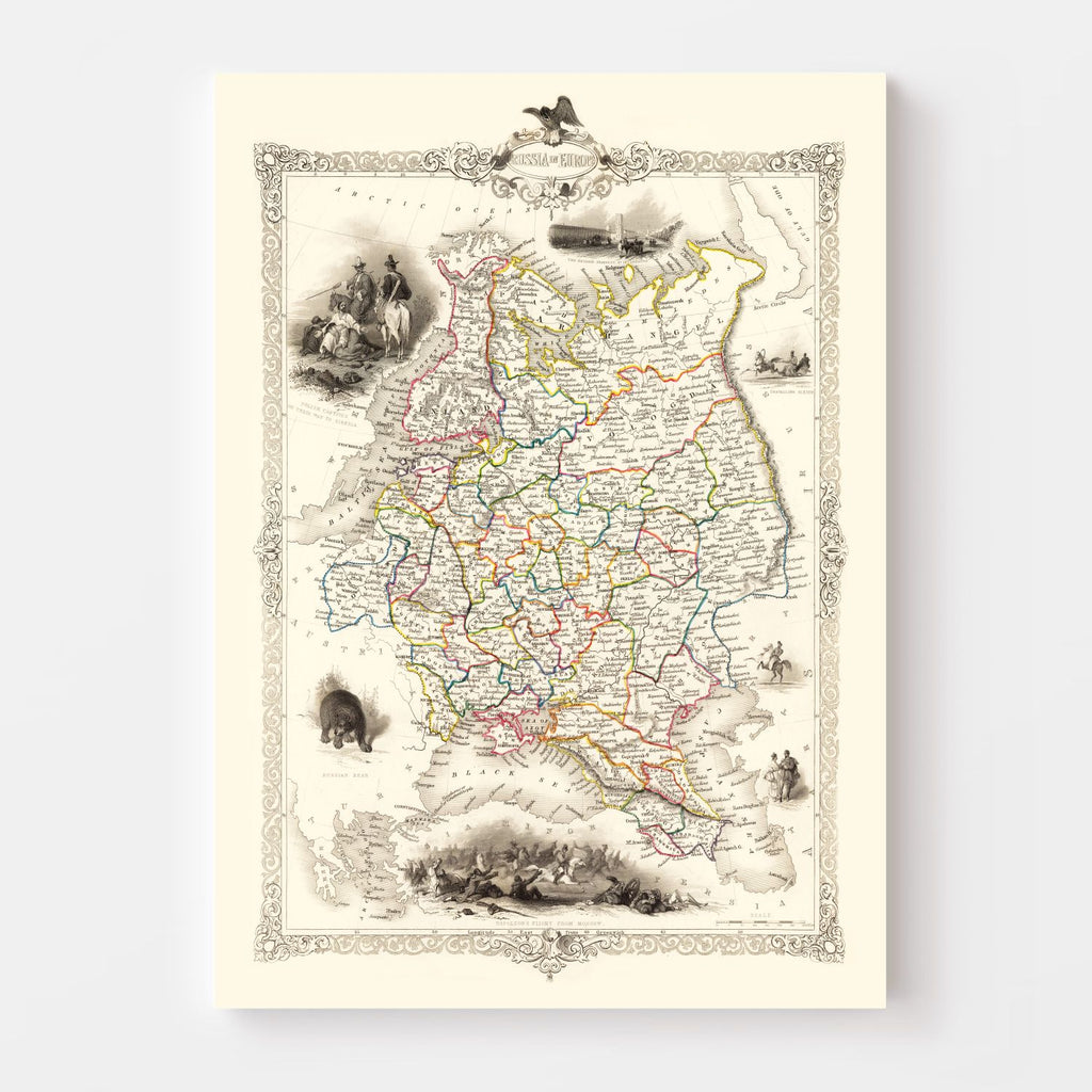 Vintage Map of Russia in Europe 1851