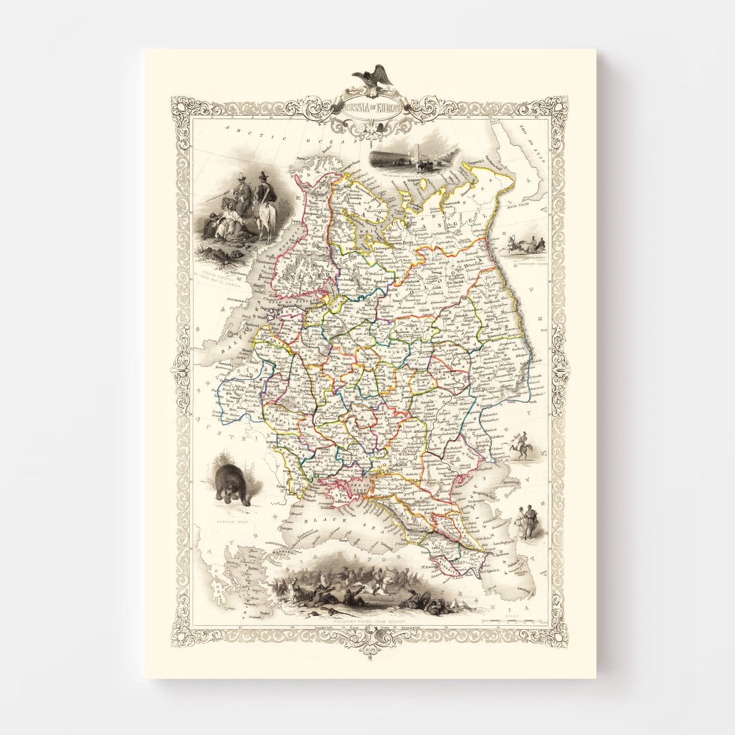 Vintage Map of Russia in Europe 1851