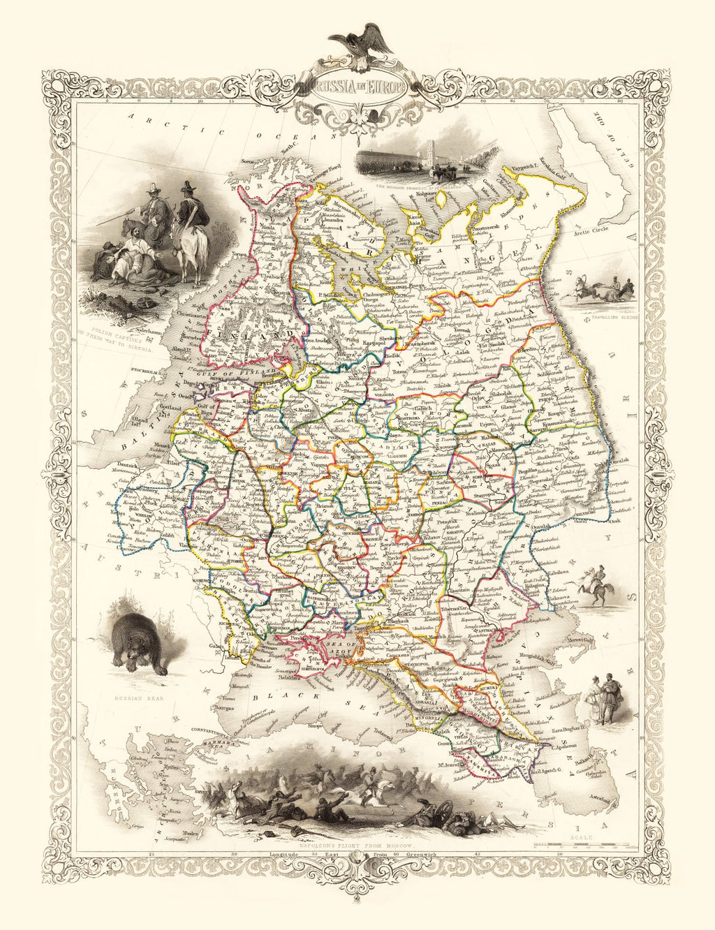 Vintage Map of Russia in Europe 1851