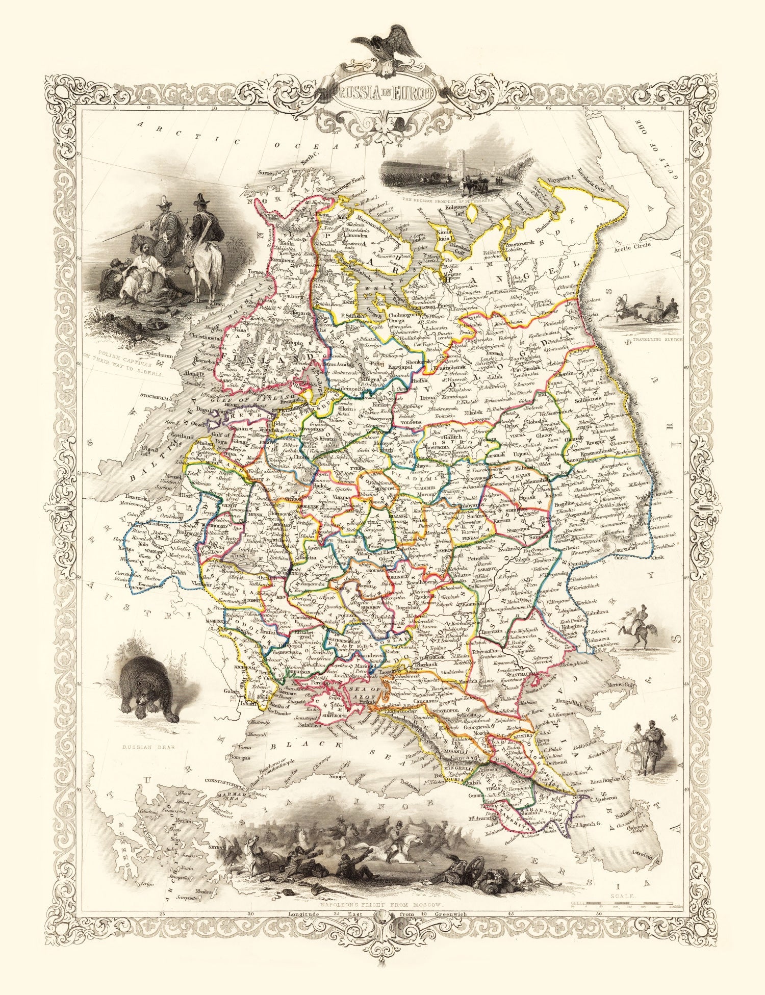 Vintage Map of Russia in Europe 1851