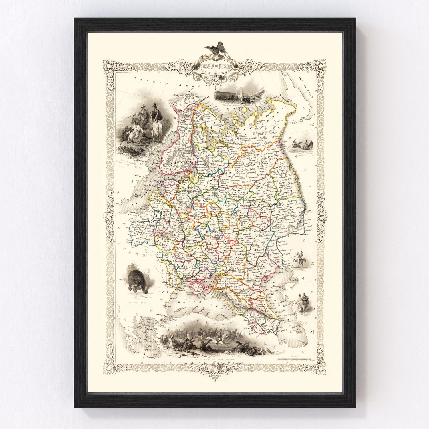 Vintage Map of Russia in Europe 1851