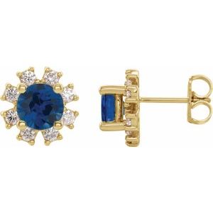 14K Yellow Gold Lab-Grown Blue Sapphire & .06 CTW Natural Diamond Earrings