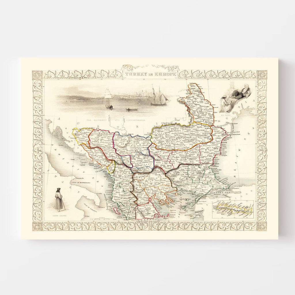 Vintage Map of Turkey in Europe 1851