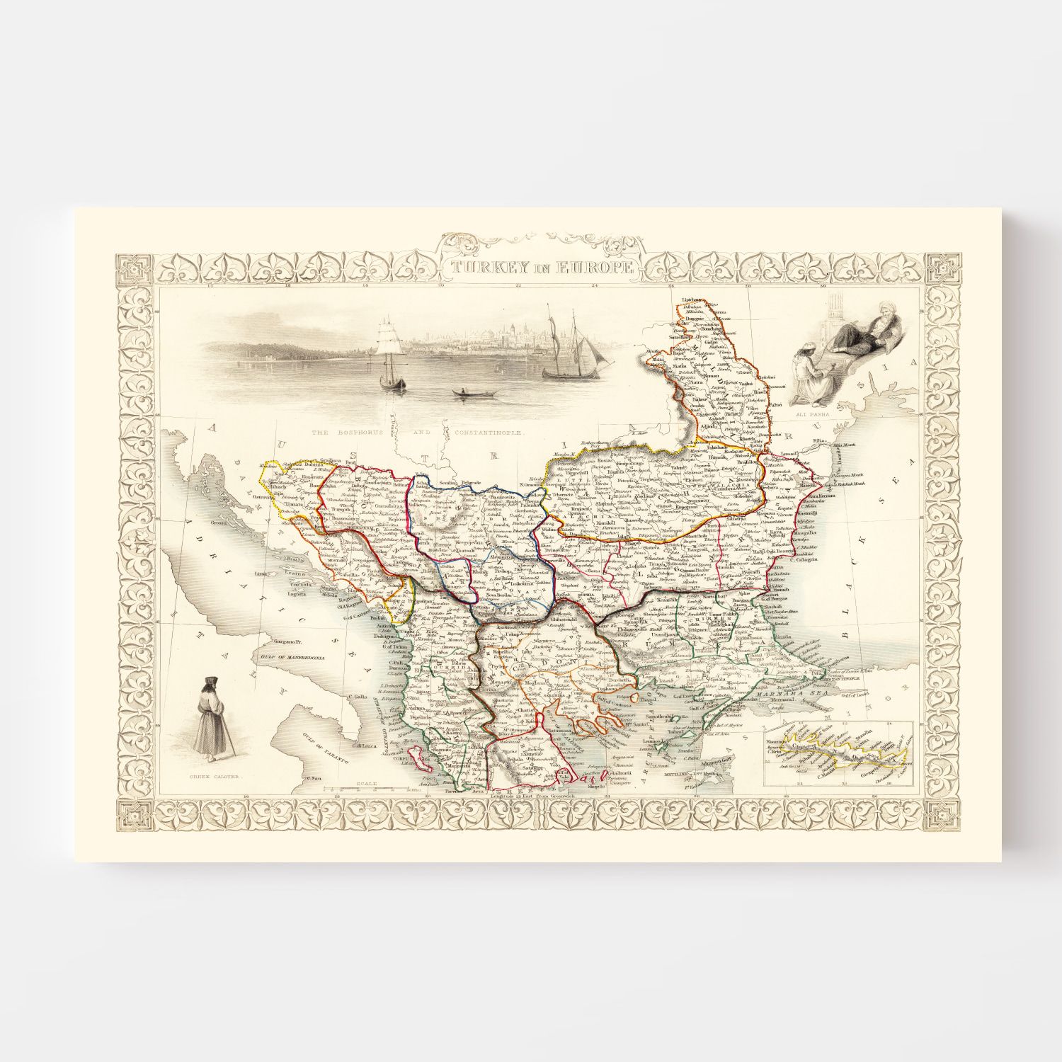 Vintage Map of Turkey in Europe 1851