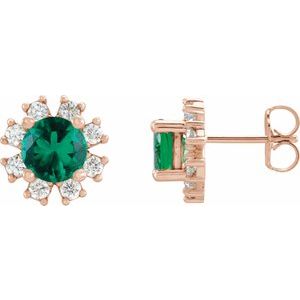 14K Rose Gold Lab-Grown Emerald & .06 CTW Natural Diamond Earrings