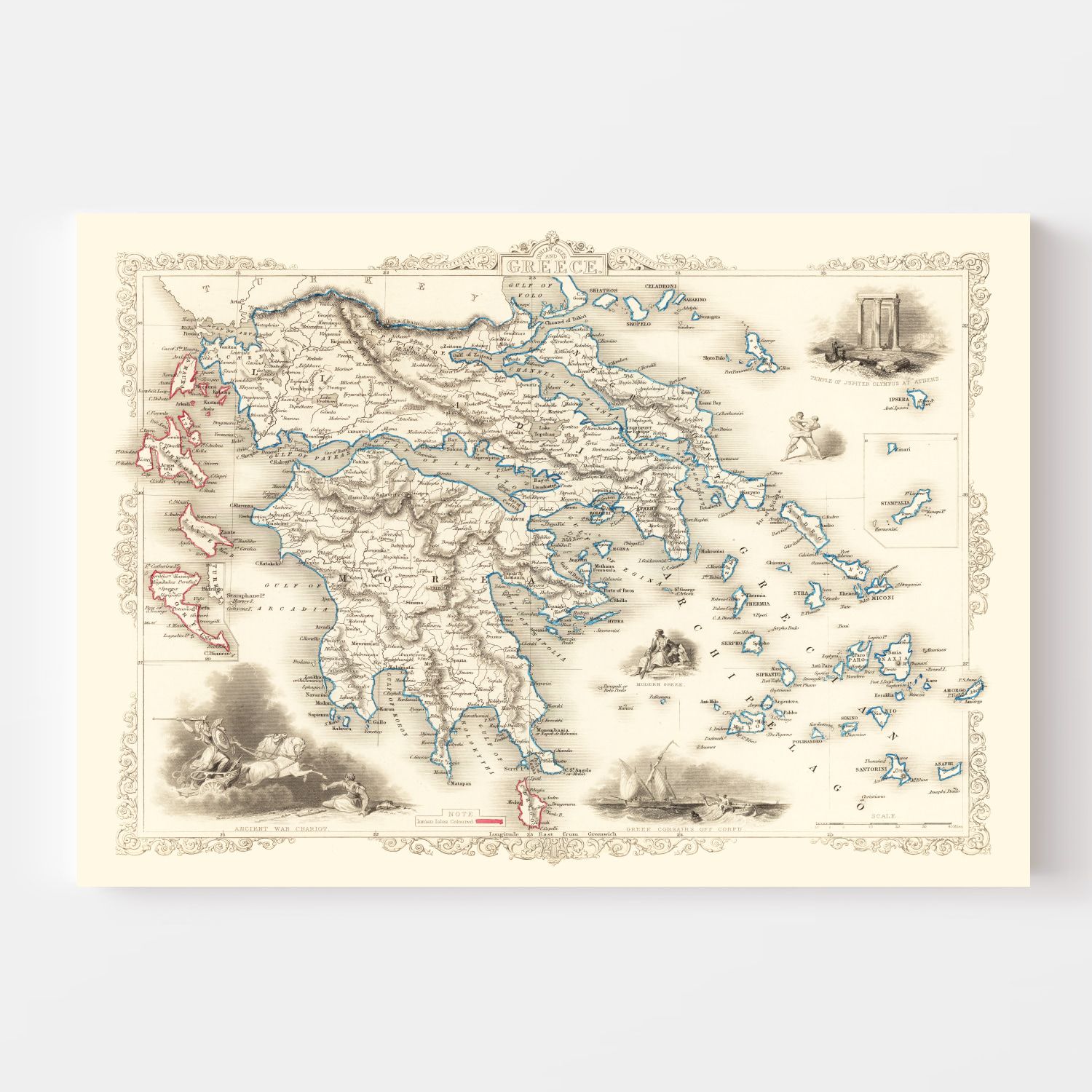 Vintage Map of Greece 1851