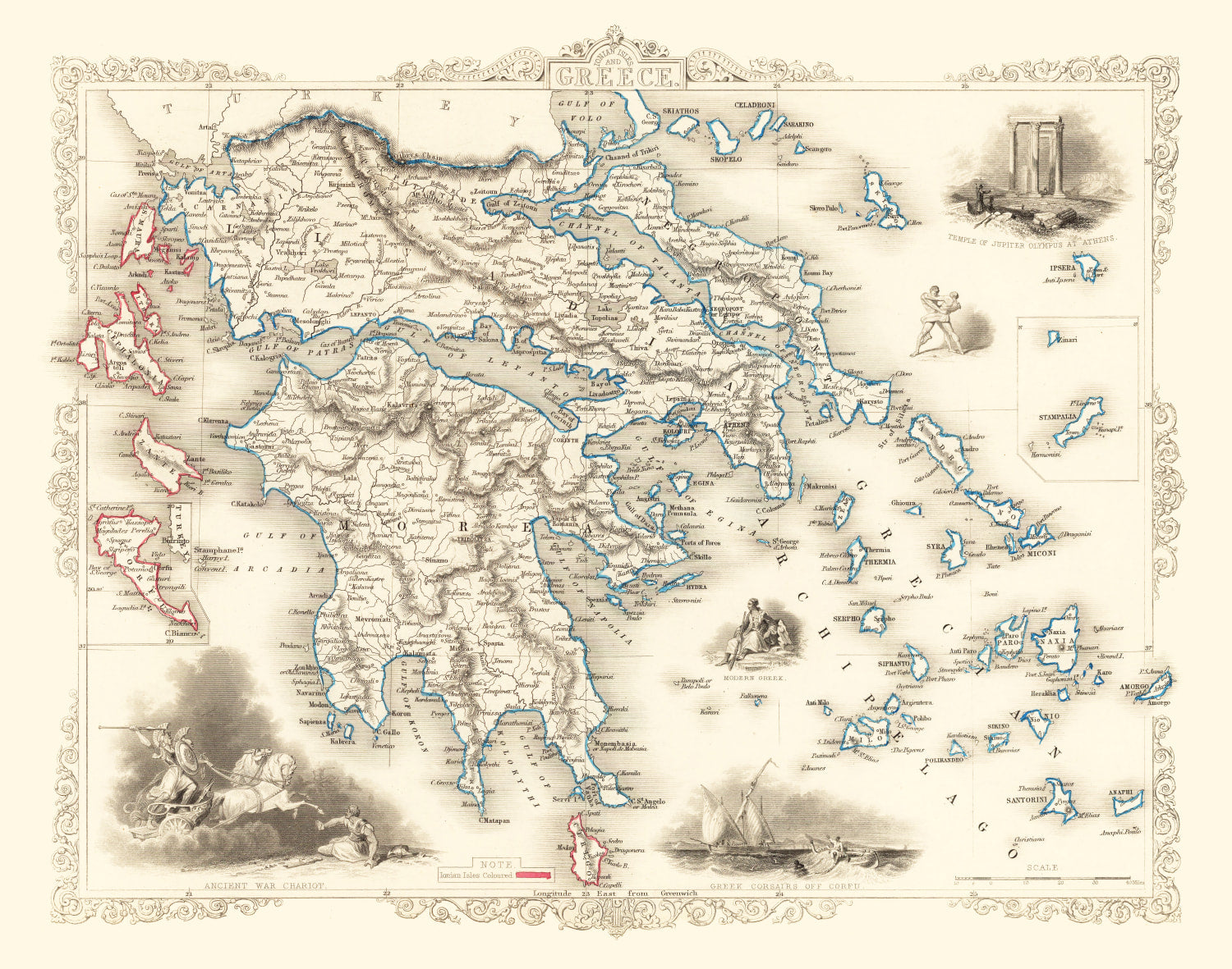 Vintage Map of Greece 1851