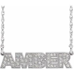 14K White Gold Natural Diamond Single Name Nameplate 18" Necklace
