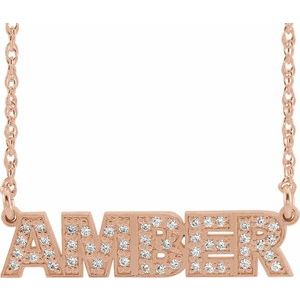 14K Rose Gold Natural Diamond Single Name Nameplate 18" Necklace