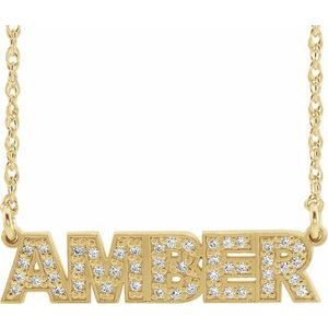 14K Yellow Gold Natural Diamond Single Name Nameplate 18" Necklace