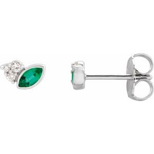 14K White Gold Natural Emerald & .03 CTW Natural Diamond Right Earring