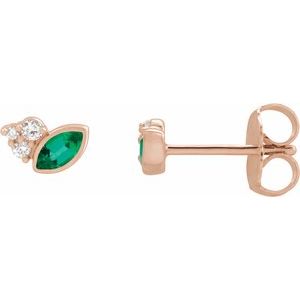 14K Rose Gold Natural Emerald & .05 CTW Natural Diamond Earrings