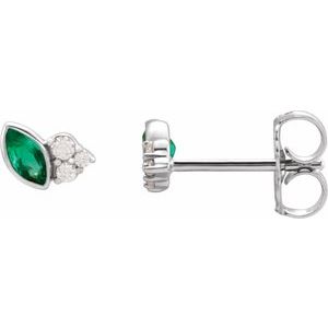 Platinum Natural Emerald & .05 CTW Natural Diamond Earrings
