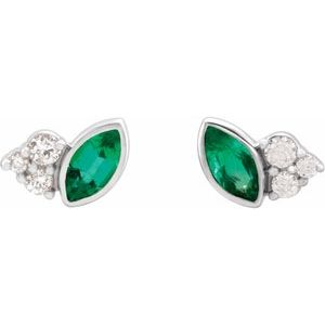 14K White Gold Lab-Grown Emerald & .05 CTW Natural Diamond Earrings – image 2