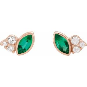 14K Rose Gold Natural Emerald & .05 CTW Natural Diamond Earrings – image 2