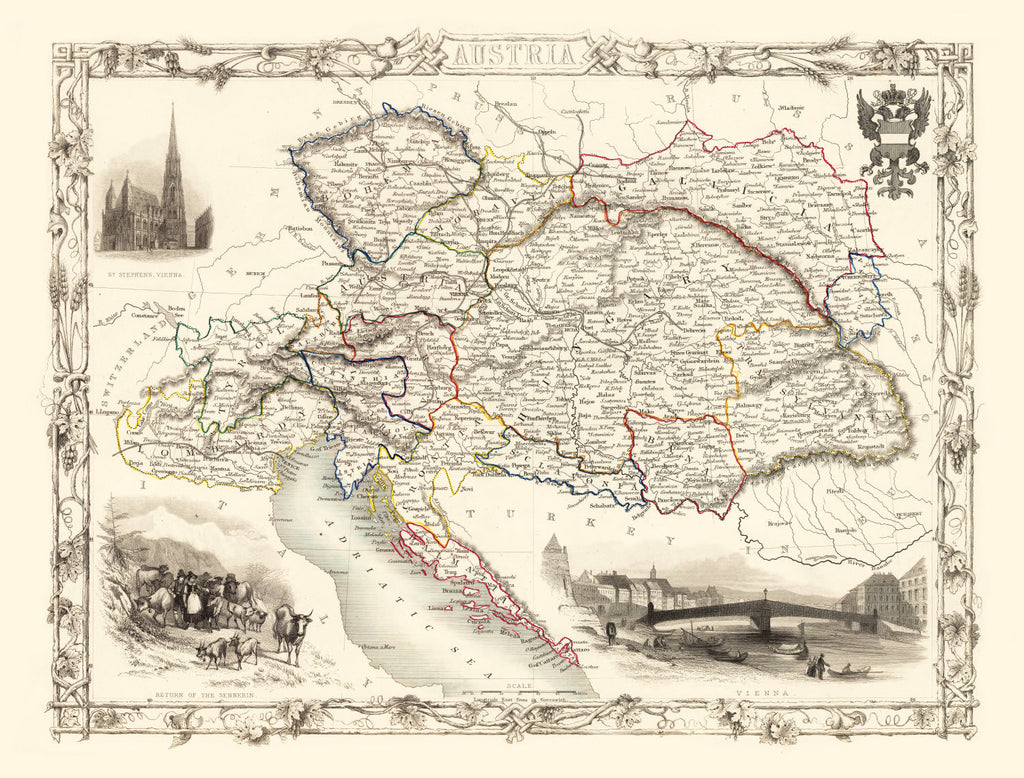 Vintage Map of Austria 1851