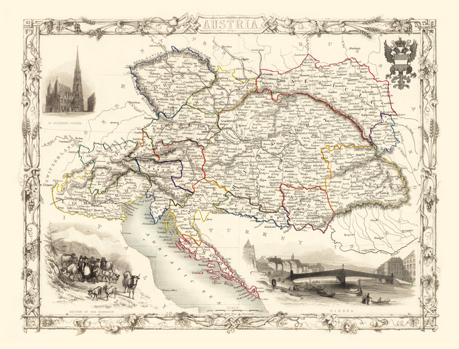 Vintage Map of Austria 1851