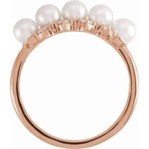 14K Rose Gold Cultured White Akoya Pearl & 1/8 CTW Natural Diamond Stackable Ring