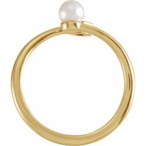 14K Yellow Gold Cultured White Akoya Pearl  & 1/10 CT Natural Diamond Ring