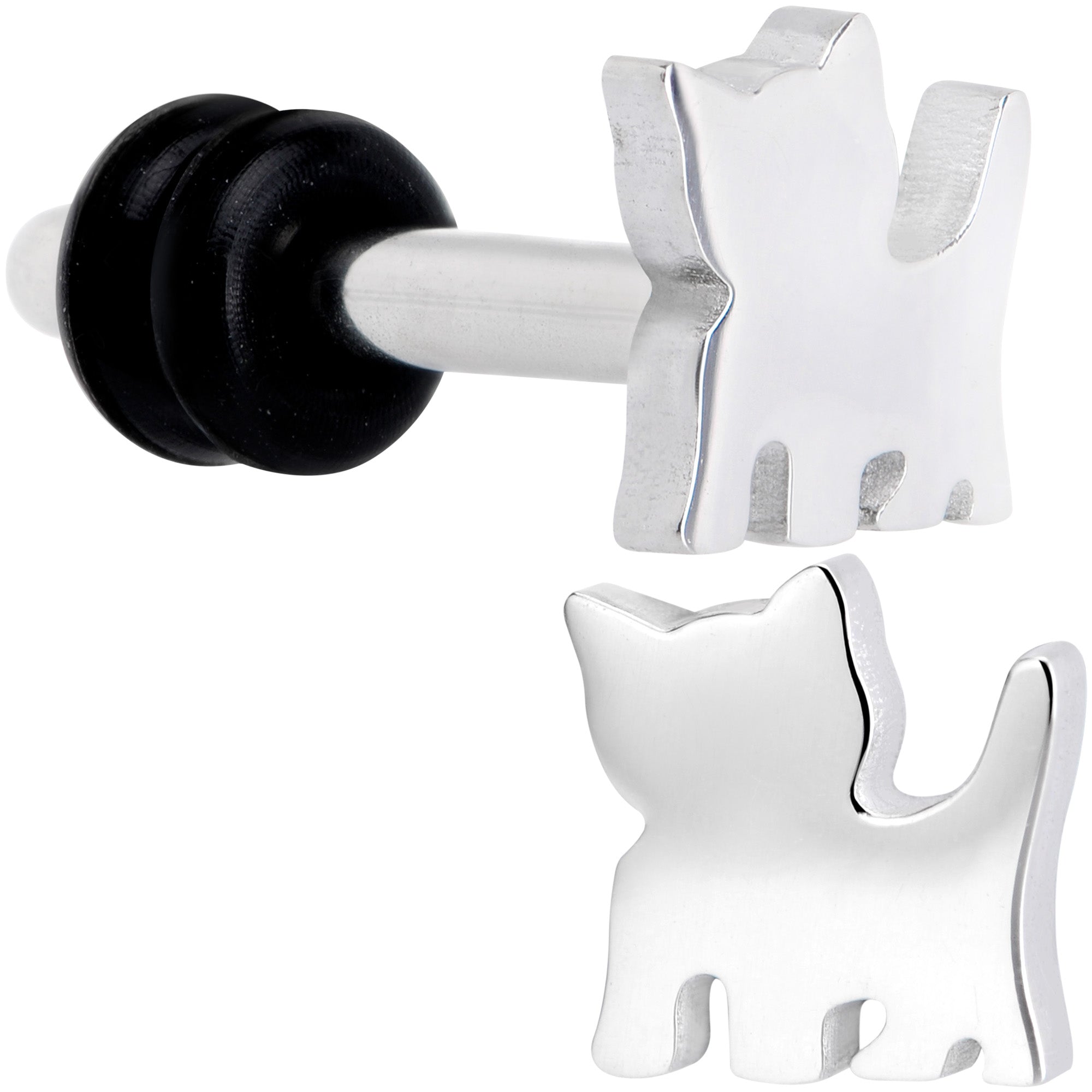 Steel Cat Lover Kitty Cat Single Flare Plug Set 14G to 0G