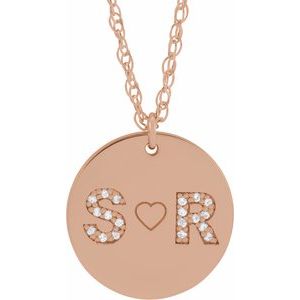 14K Rose Gold  Personalized Natural Diamond 2-Initials 18" Necklace