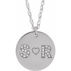 Rhodium-Plated Sterling Silver  Personalized Natural Diamond 2-Initials 18" Necklace