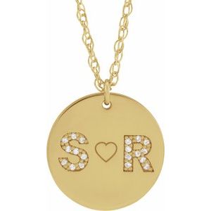 10K Yellow Gold  Personalized Natural Diamond 2-Initials 18" Necklace